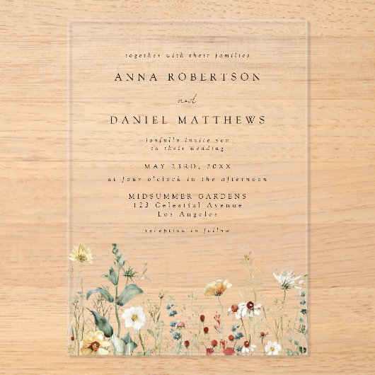 Invitations En Acrylique Wildflower Wedding (Recto)