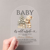 Invitations En Acrylique Winter Christmas Neutral Teddy Bear Baby Shower (In situ (ordinateur de poche))