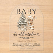 Invitations En Acrylique Winter Christmas Neutral Teddy Bear Baby Shower (Recto)
