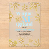 Invitations En Acrylique Winter Onederland Blue Gold Snowflake 1er annivers (Recto)