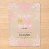 Invitations En Acrylique Winter Onederland Pink Gold Snowflake 1er annivers (Recto)