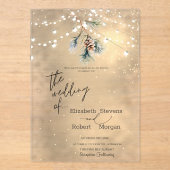 Invitations En Acrylique Winter Pine Tree Cone String Lights Wedding (Recto)