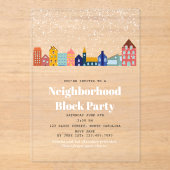 Invitations En Acrylique Winter Snow Neighborhood Block Party (Recto)