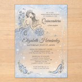 Invitations En Acrylique Winter Wonderland Silver Light Quinceanera Bleu (Recto)