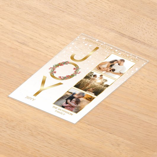 Invitations En Acrylique Wishing You Peace Love and Joy 3 Photo Christmas (Poser)