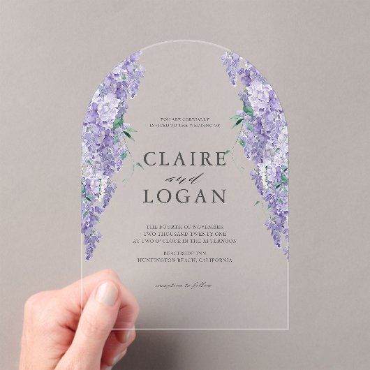 Invitations En Acrylique Wisteria Dusty Purple Mariage d'aquarelle (In situ (ordinateur de poche))