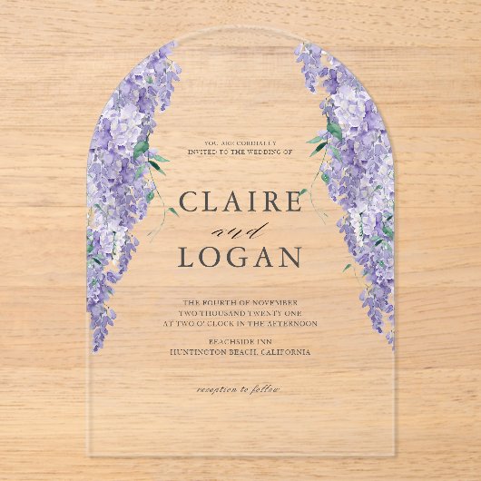 Invitations En Acrylique Wisteria Dusty Purple Mariage d'aquarelle (Recto)