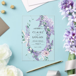 Invitations En Acrylique Wisteria Wreath Dusty Purple Mariage d'aquarelle