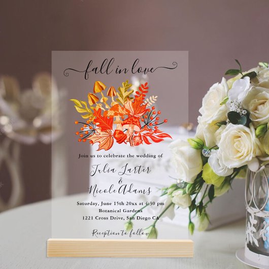 Invitations En Acrylique Woodland Fall Mushroom Wildflower Wedding