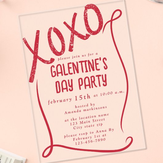 Invitations En Acrylique XOXO Hand Drawn Galentine’s Day Party