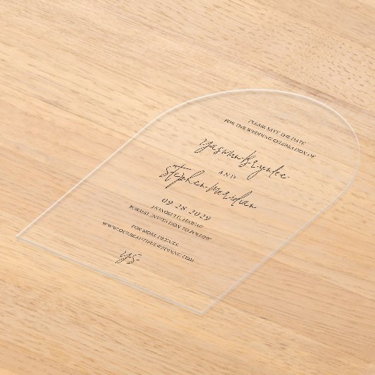 Invitations En Acrylique Yasmin Modern mariage élégant Enregistrer la date (Poser)