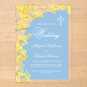 Invitations En Acrylique Yellow Flowers Light Blue Arch Religious Wedding (Recto)