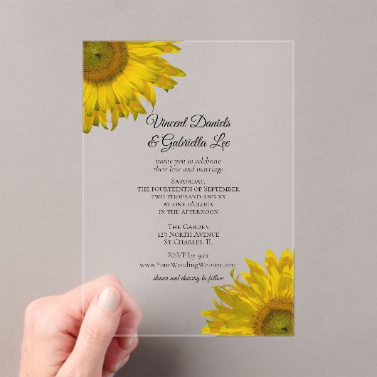 Invitations En Acrylique Yellow Sunflowers Wedding  (In situ (ordinateur de poche))