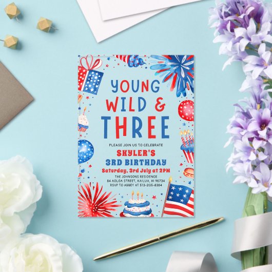 Invitations En Acrylique Young Wild et Three 4 Juillet 3 Anniversaire (Insitu (Mariage))