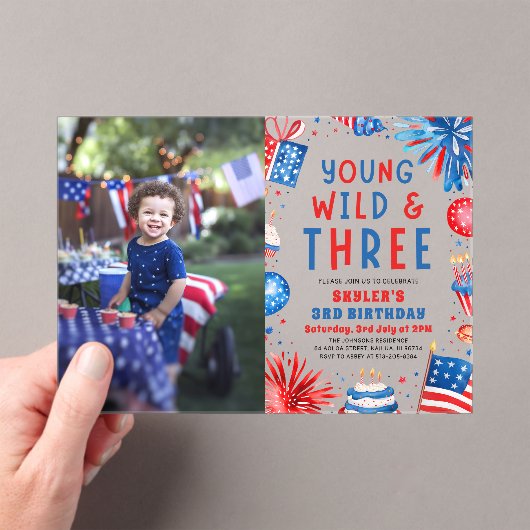 Invitations En Acrylique Young Wild et Three 4 Juillet 3 Anniversaire (In situ (ordinateur de poche))