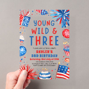 Invitations En Acrylique Young Wild et Troisième 4 juillet 3ème Anniversair