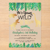 Invitations En Acrylique Young Wild & Three Dinosaur Boys 3e anniversaire (Recto)