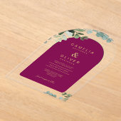 Invitations En Acrylique Zazzle Acrylique Mariage Magenta Feuilles Gold Tex (Poser)