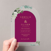 Invitations En Acrylique Zazzle Acrylique Mariage Magenta Feuilles Gold Tex (In situ (ordinateur de poche))