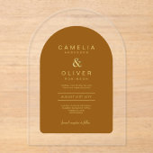 Invitations En Acrylique Zazzle Acrylique Mariage Terracotta Gold Text Arch (Recto)
