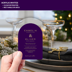 Invitations En Acrylique Zazzle Acrylique Mariage Texte Arche Violet Foncé