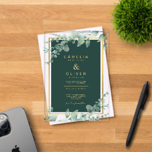 Invitations En Acrylique Zazzle Acrylique Mariage Vert Eucalyptus Texte Dor