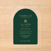 Invitations En Acrylique Zazzle Mariage acrylique Emerald Green Gold Texte (Recto)