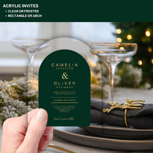 Invitations En Acrylique Zazzle Mariage acrylique Emerald Green Gold Texte