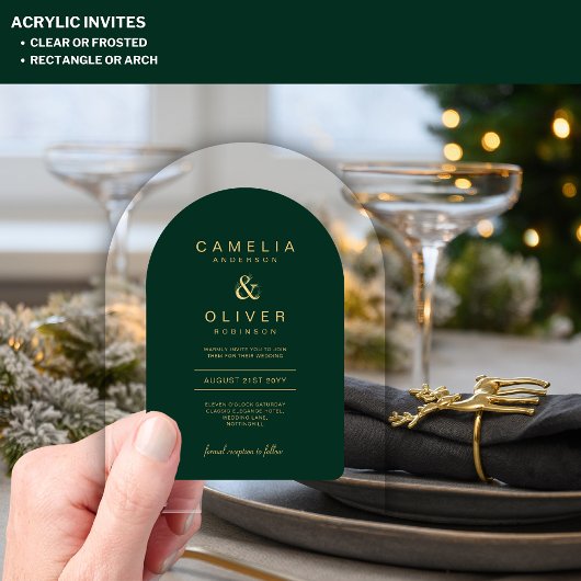 Invitations En Acrylique Zazzle Mariage acrylique Emerald Green Gold Texte