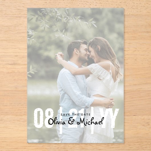 Invitations En Acrylique Zazzle mariage acrylique Enregistrer la date photo (Recto)