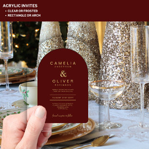 Invitations En Acrylique Zazzle Mariage Acrylique Texte Arch Bourgogne Or