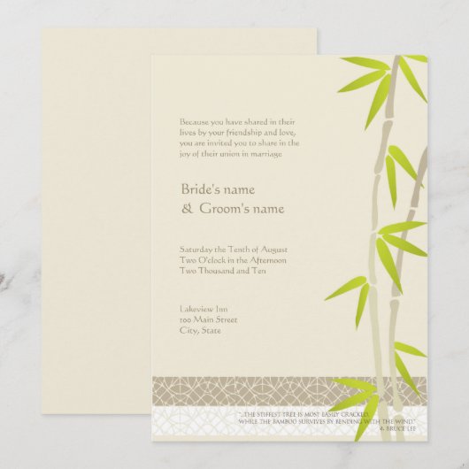 Invitations en bambou de mariage de conception (Devant / Derrière)