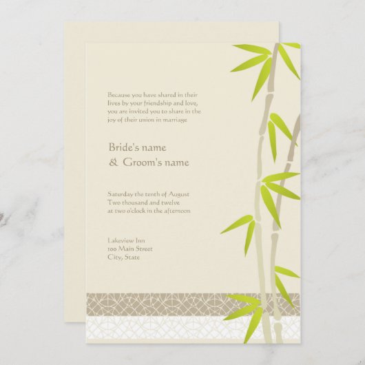Invitations en bambou de mariage de conception (Devant / Derrière)