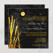 Invitations en bambou d'or de mariage de noir et (Devant / Derrière)