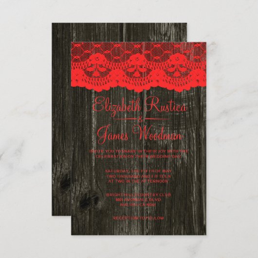 Invitations en bois de mariage de dentelle (Devant / Derrière)