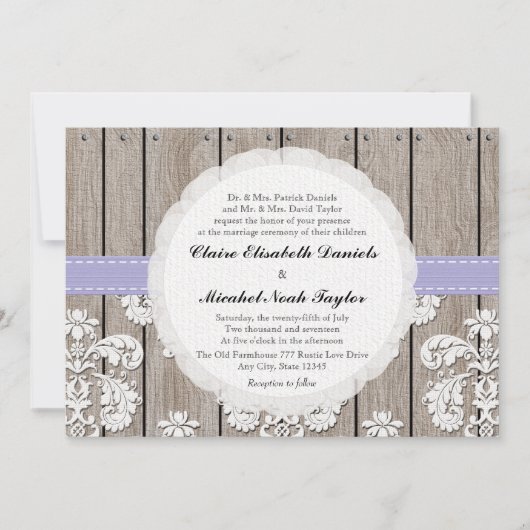 Invitations en bois de mariage de dentelle de (Devant)