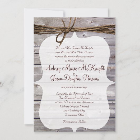 Invitations en bois de mariage de ficelle de (Devant)