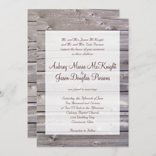 Invitations en bois de mariage de grange rustique (Devant / Derrière)