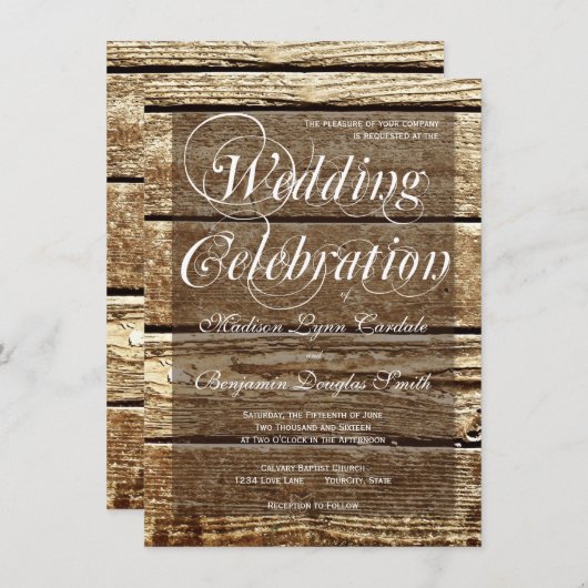 Invitations en bois de mariage de grange rustique (Devant / Derrière)