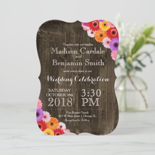 Invitations en bois de mariage de grange rustique (Debout devant)