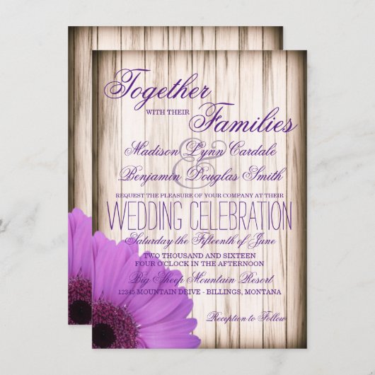 Invitations en bois de mariage de pays rustique (Devant / Derrière)