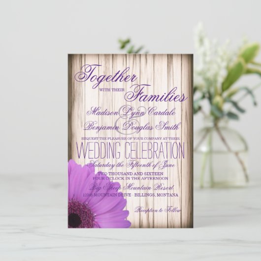 Invitations en bois de mariage de pays rustique (Debout devant)