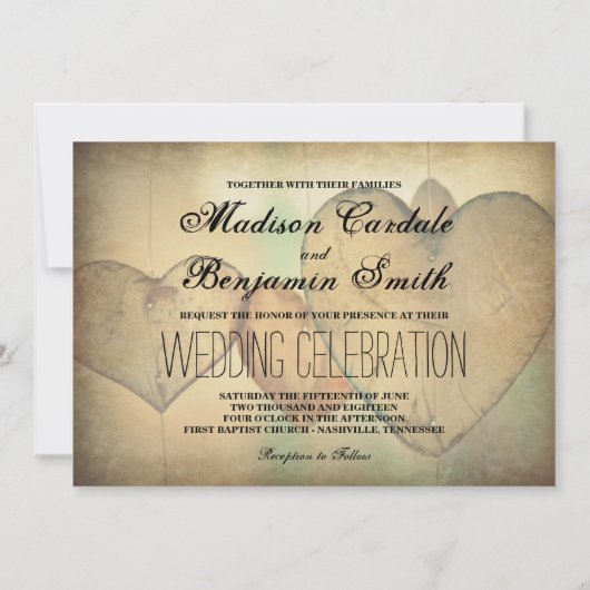 Invitations en bois rustiques de mariage (Dos)