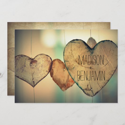 Invitations en bois rustiques de mariage (Devant / Derrière)