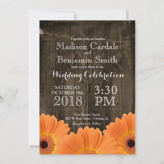 Invitations en bois rustiques de mariage de (Devant)