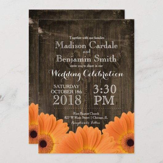 Invitations en bois rustiques de mariage de (Devant / Derrière)