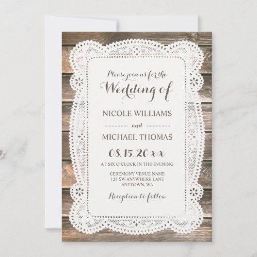 Invitations en bois rustiques de mariage de (Devant)