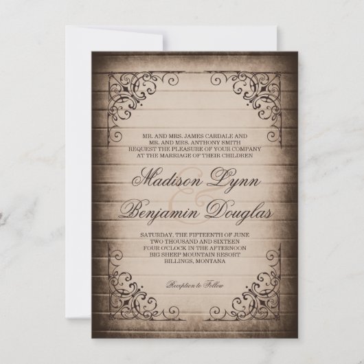 Invitations en bois rustiques de mariage de cadre (Devant)