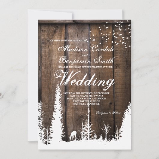 Invitations en bois rustiques de mariage de pin de (Devant)