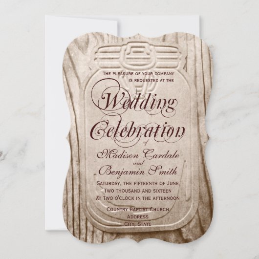 Invitations en bois rustiques de mariage de pot de (Devant)